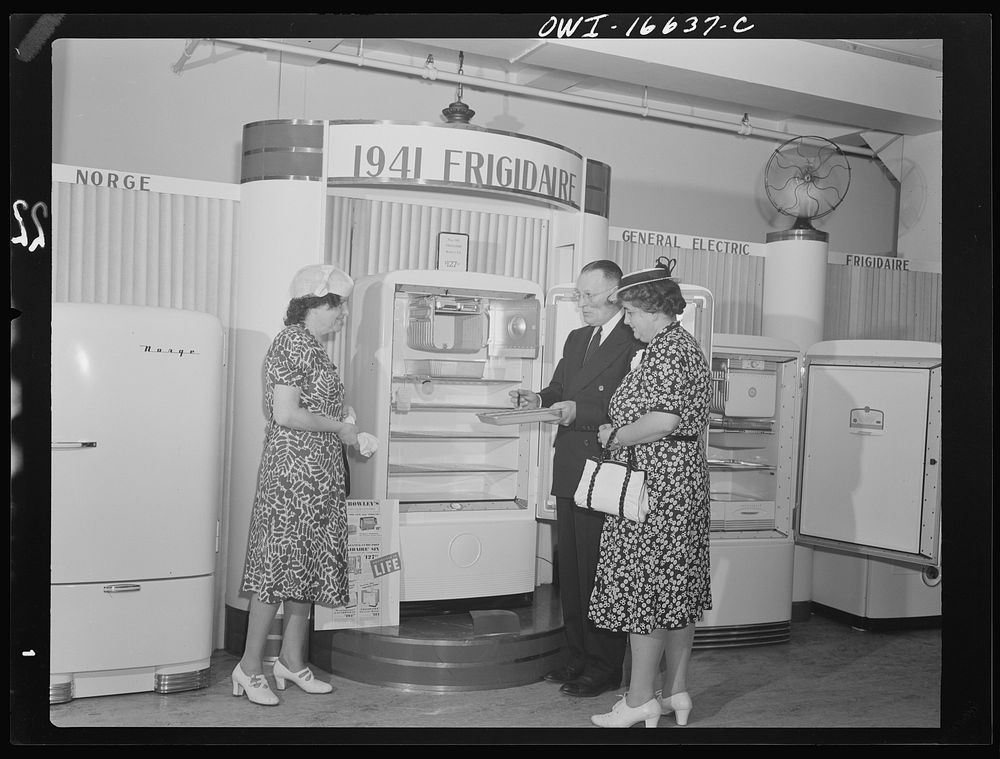 Detroit, Michigan. Buying a refrigerator at the Crowley-Milner department store. Sourced from the Library of Congress.