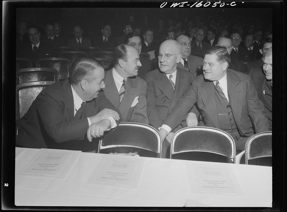 Detroit, Michigan. Left to right: Unknown; Ernest Kanzler and Alvin MacCauley of the Packard Motor Car Company; Keller of…