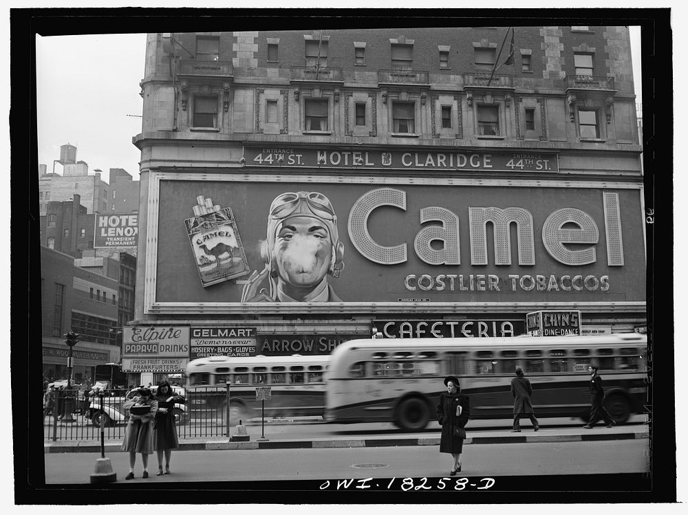New York, New York. Camel cigarette advertisement at Times Square. Sourced from the Library of Congress.