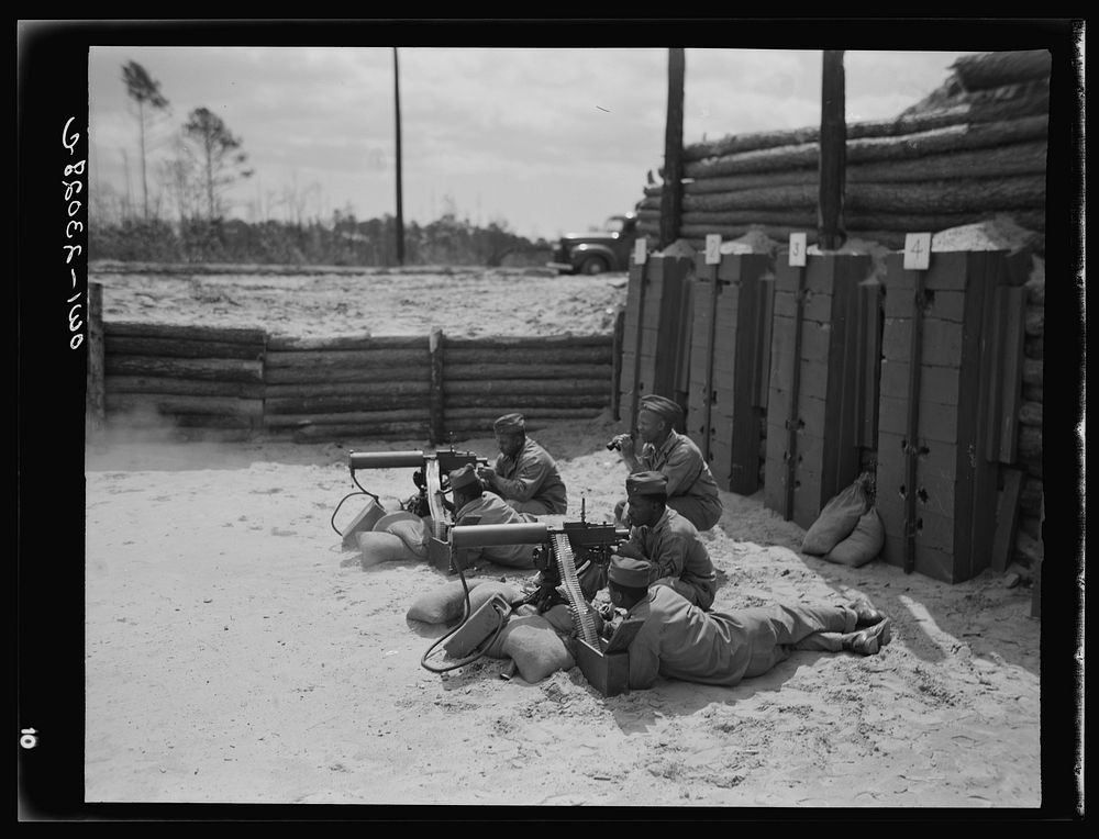 Camp Lejeune, New River, North Carolina. Engineers of the 51st Composite Battalion, U.S. Marine Corps, firing a thirty…