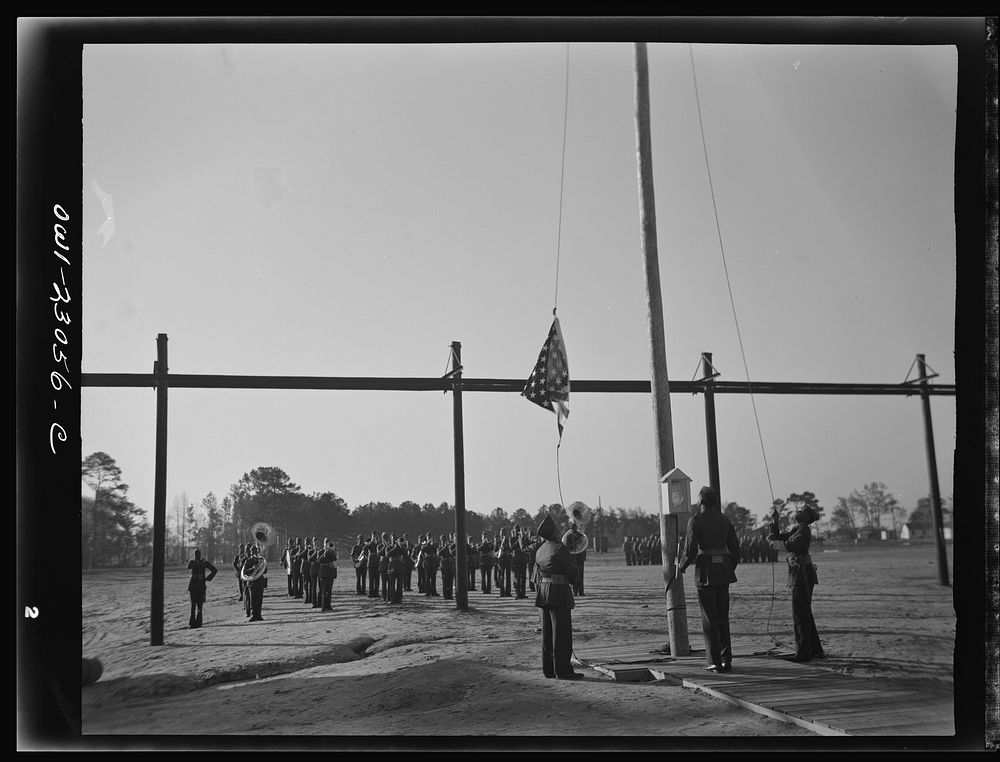 Camp Lejeune, New River, North Carolina. The band of the 51st Composite Battalion, U.S. Marine Corps. Sourced from the…