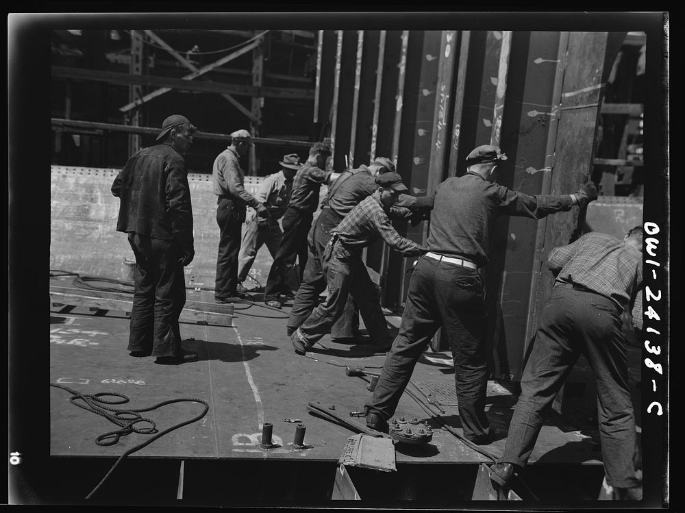 Building the SS Frederick Douglass. More than 6,000  shipyard workers are employed at the Bethlehem-Fairfield shipyards…