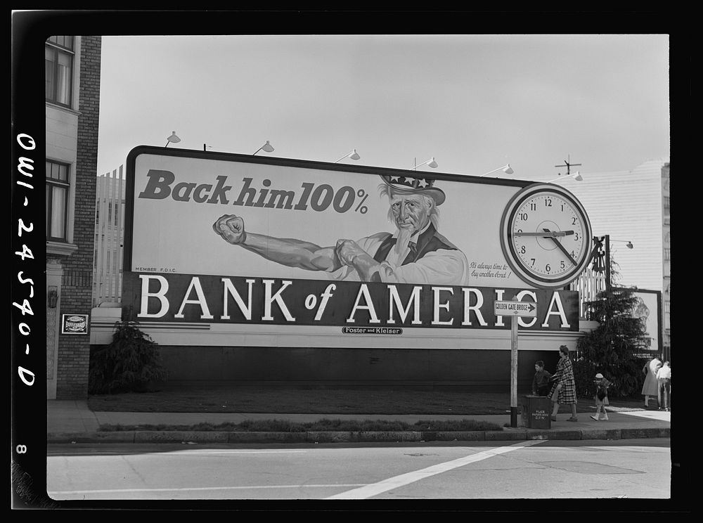 [Untitled photo, possibly related to: San Francisco, California. Bank of America victory bond ad]. Sourced from the Library…