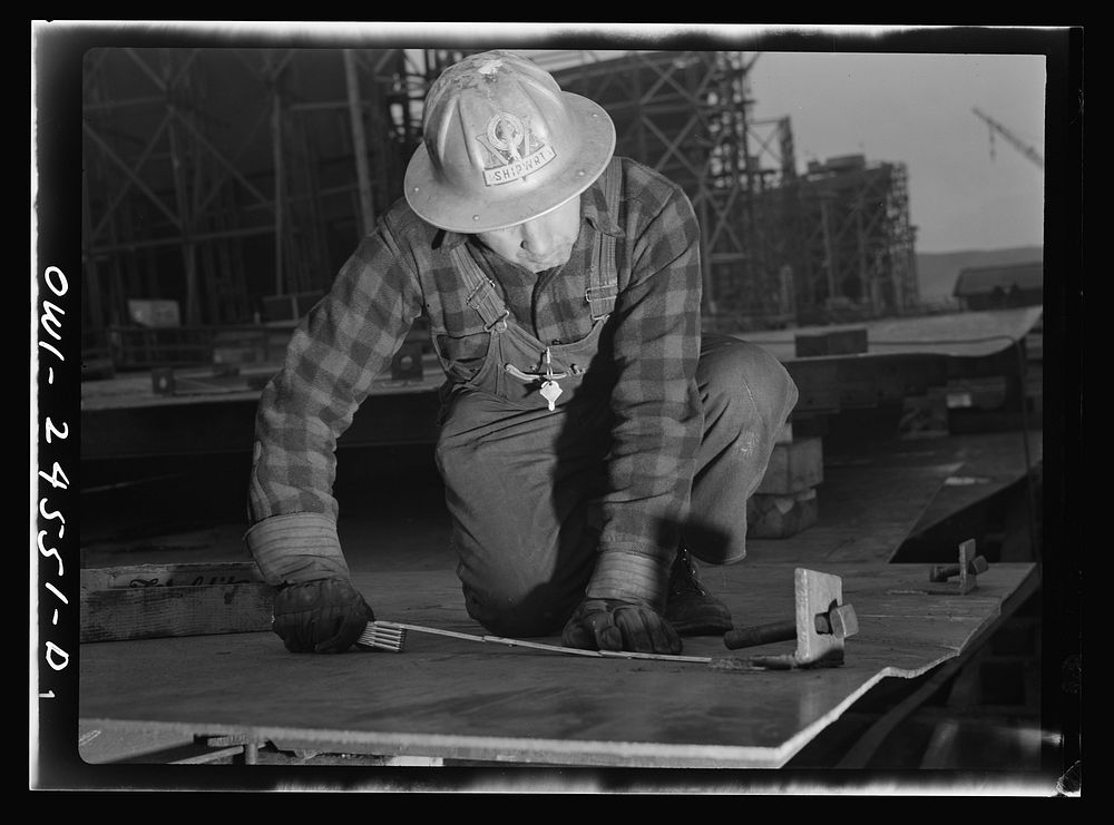 Richmond, California. Permanente Metals Corporation, shipbuilding division, yard number two. V. De Martini has worked in the…