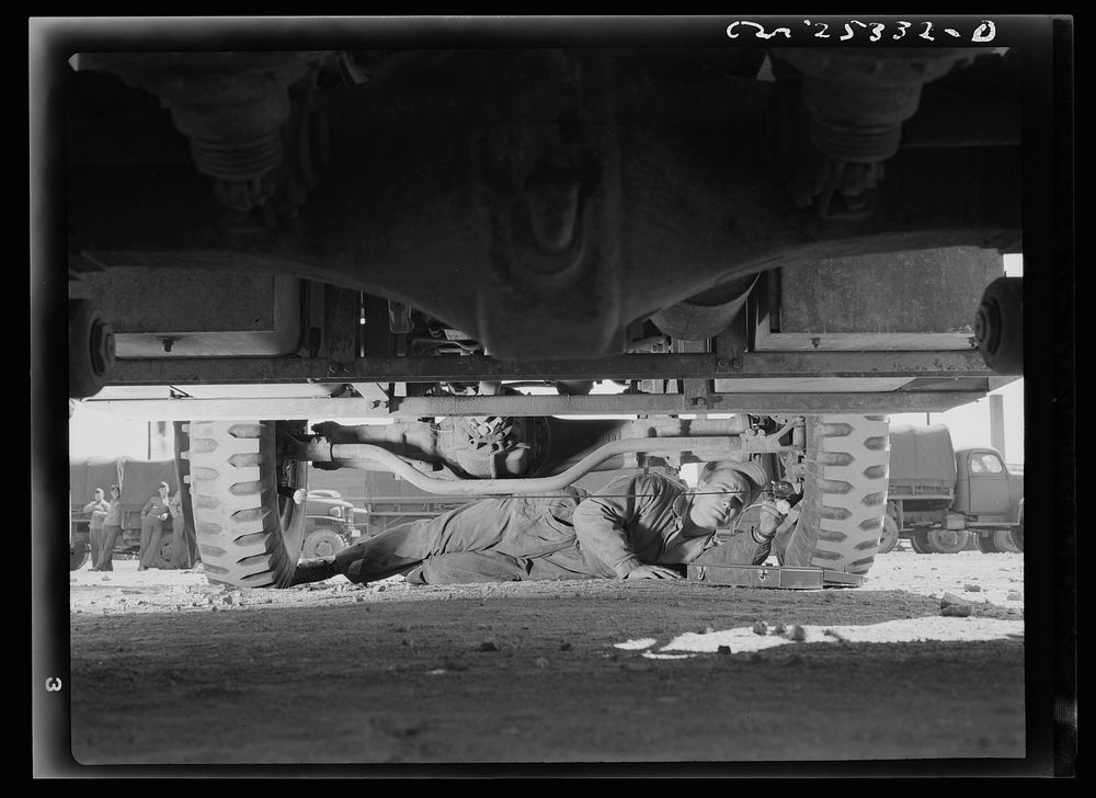 Holabird ordnance depot, Baltimore, Maryland. Periodic complete vehicle inspection is required of all United States Army…