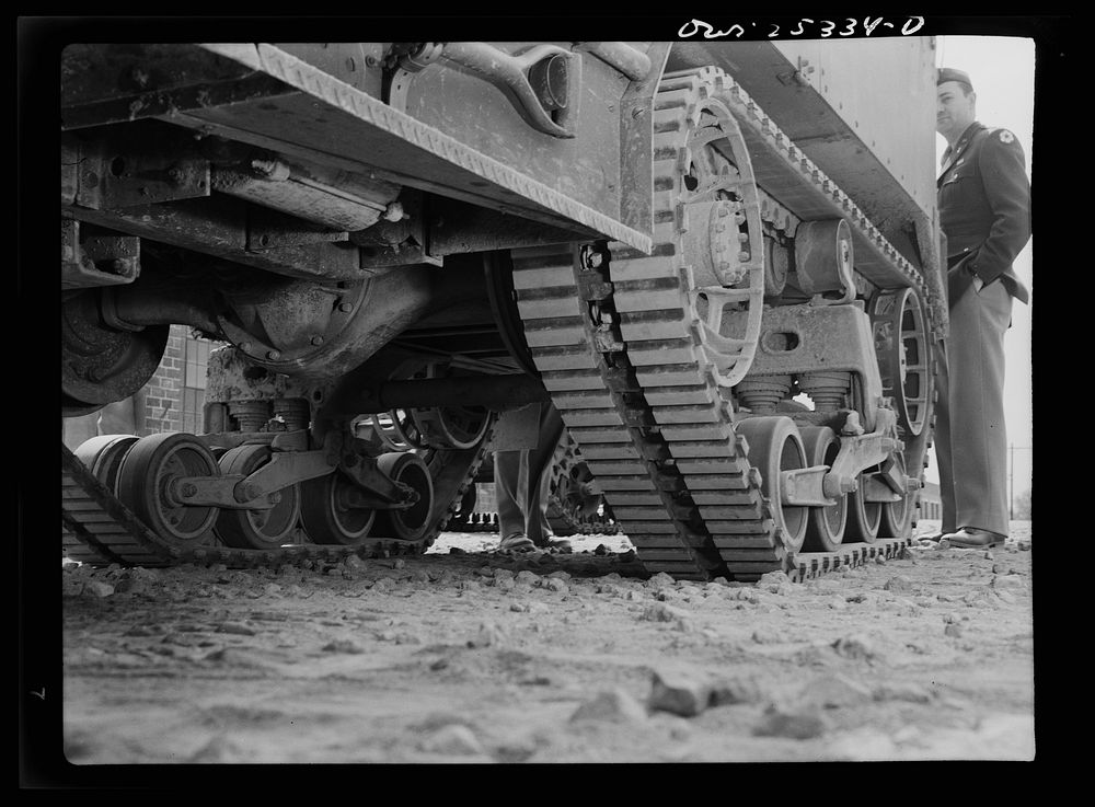 Holabird ordnance depot, Baltimore, Maryland. These rubber half-track treads cannot be recapped. Extreme care must therefore…
