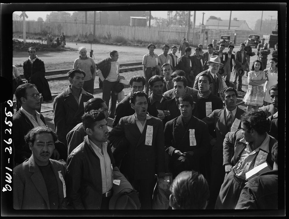 Stockton (vicinity), California. Mexican agricultural laborers arriving by train to help in the harvesting of beets. Sourced…