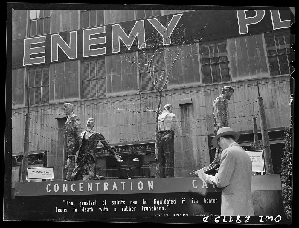 New York, New York. Exhibit at the outdoor exhibition entitled "The Nature of the Enemy," held on the plaza of Rockefeller…