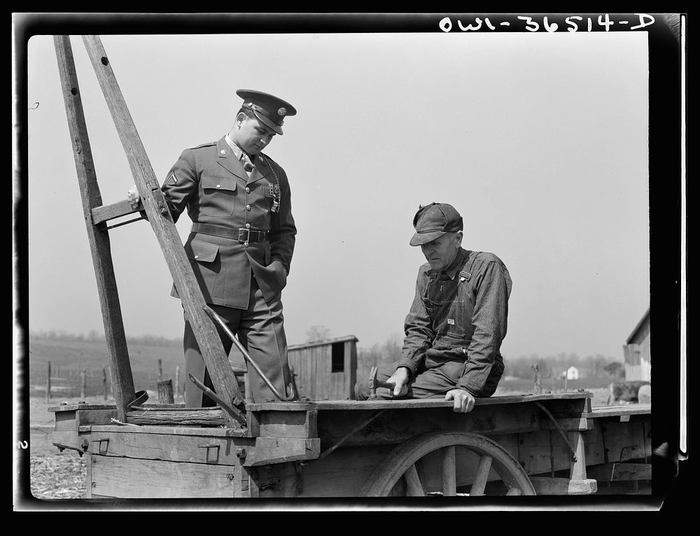 Rockville (vicinity), Maryland. Private Harvey Horton, visiting the N.C. Stiles dairy farm while on furlough from Fort…