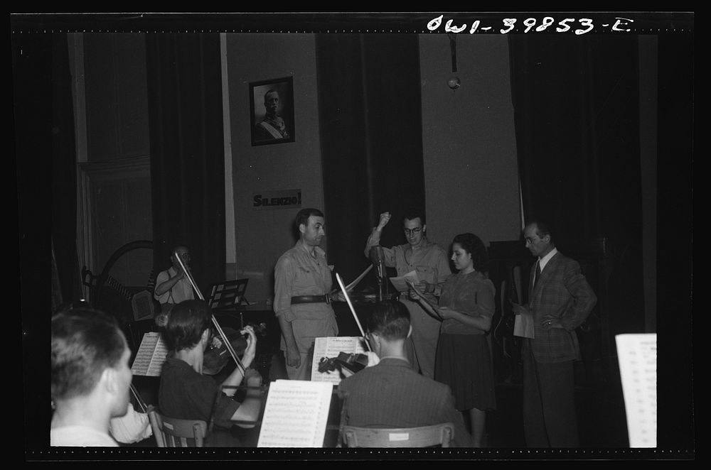 Palermo, Sicily. Orchestra broadcasting a program for the local people. Sourced from the Library of Congress.