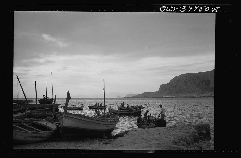 Palermo (vicinity), Sicily. Fishing boats in harbor preparing for run. Sourced from the Library of Congress.