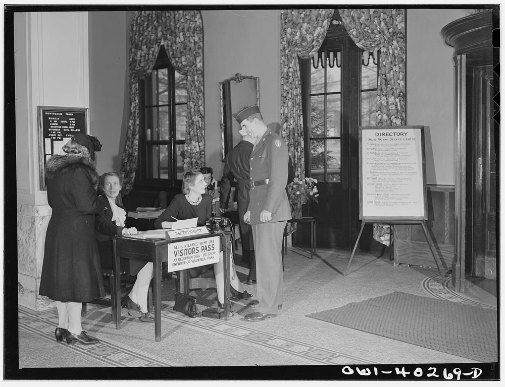 Washington, D.C. Civilian visitors to the United Nations service center must get a pass at this desk in the front lobby.…