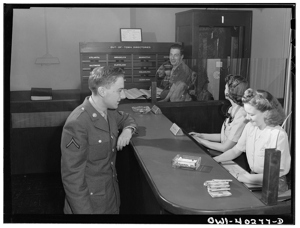 Washington, D.C. In the telephone room at the United Nations service center. Sourced from the Library of Congress.