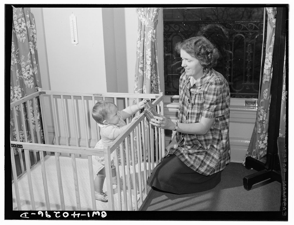 Washington, D.C. The child of a United States Army officer being cared for in the nursery at the United Nations service…