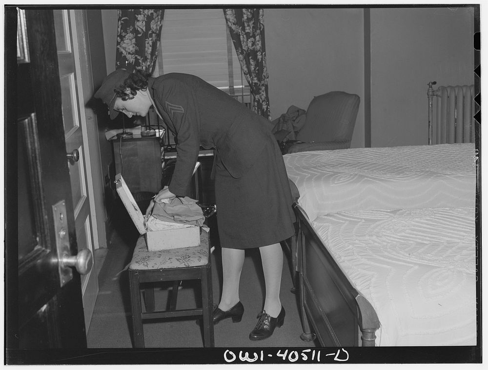 [Untitled photo, possibly related to: Washington, D.C. A girl Marine in her room at the United Nations service center].…