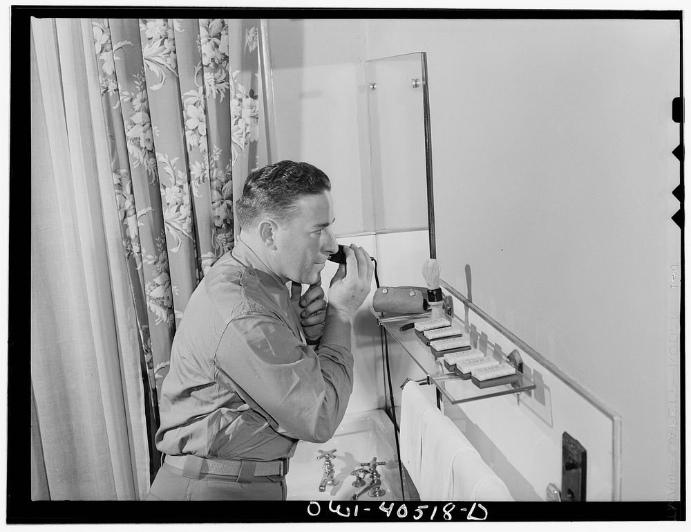 Washington, D.C. The officers' dressing room at the United Nations service center where officers may shave and clean up…