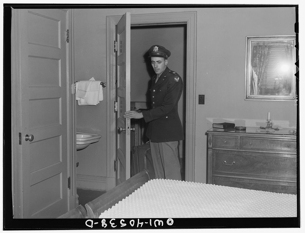 [Untitled photo, possibly related to: Washington, D.C. A lieutenant in the United States Army Air Transport Command calling…