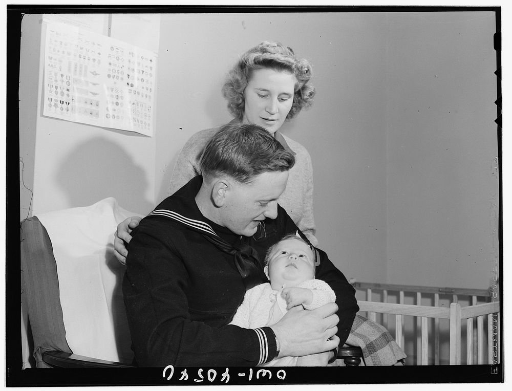 [Untitled photo, possibly related to: Washington, D.C. Hugh and Lynn Massman with their son Joey in the nursery at the…