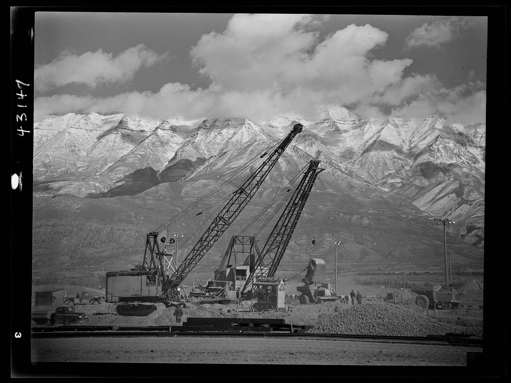 Columbia Steel Company at Geneva, Utah. Draglines are working day and night excavating for the building of open hearth…