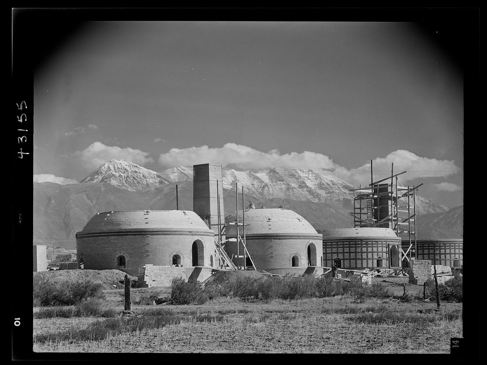 Columbia Steel Company at Geneva, Utah. Metal casings for concrete piles that will serve as foundations for a new steel mill…