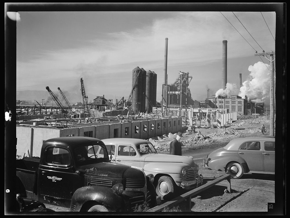 [Untitled photo, possibly related to: Columbia Steel Company at Geneva, Utah. Steel and concrete go into place rapidly as a…