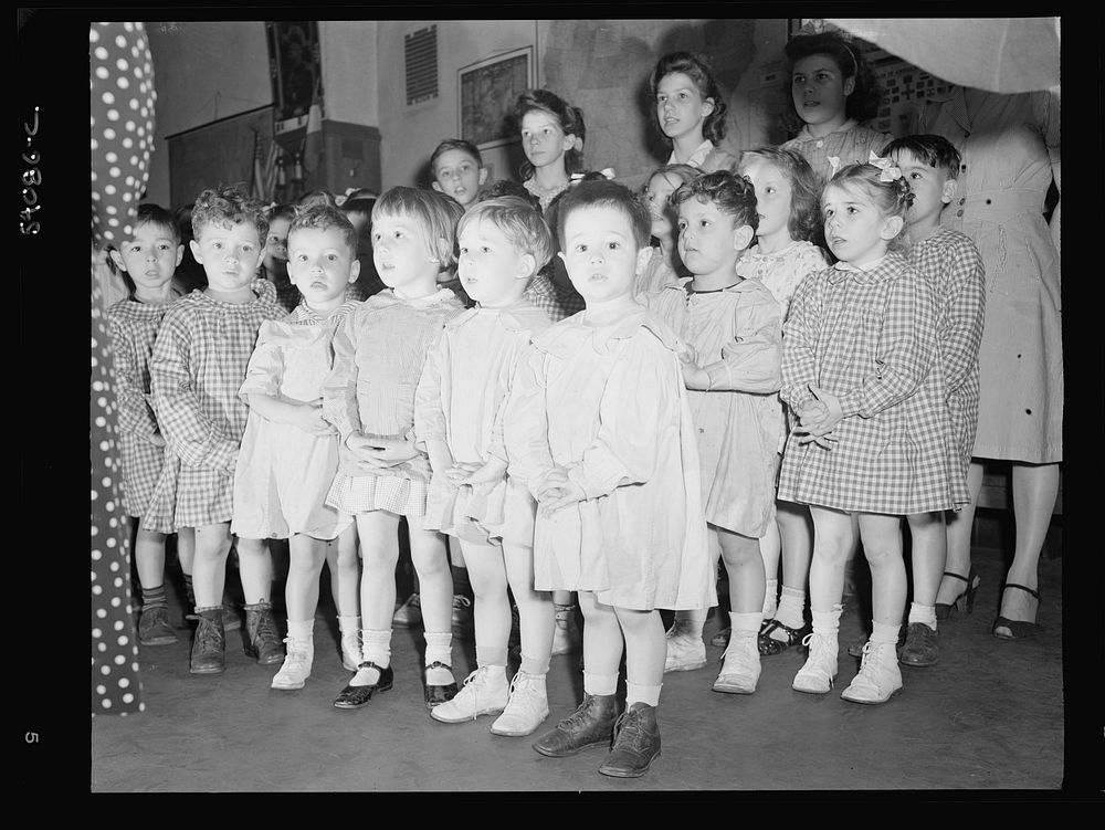 New York, New York. Preschool age children at L'Ecole maternelle francaise on D-day. Sourced from the Library of Congress.