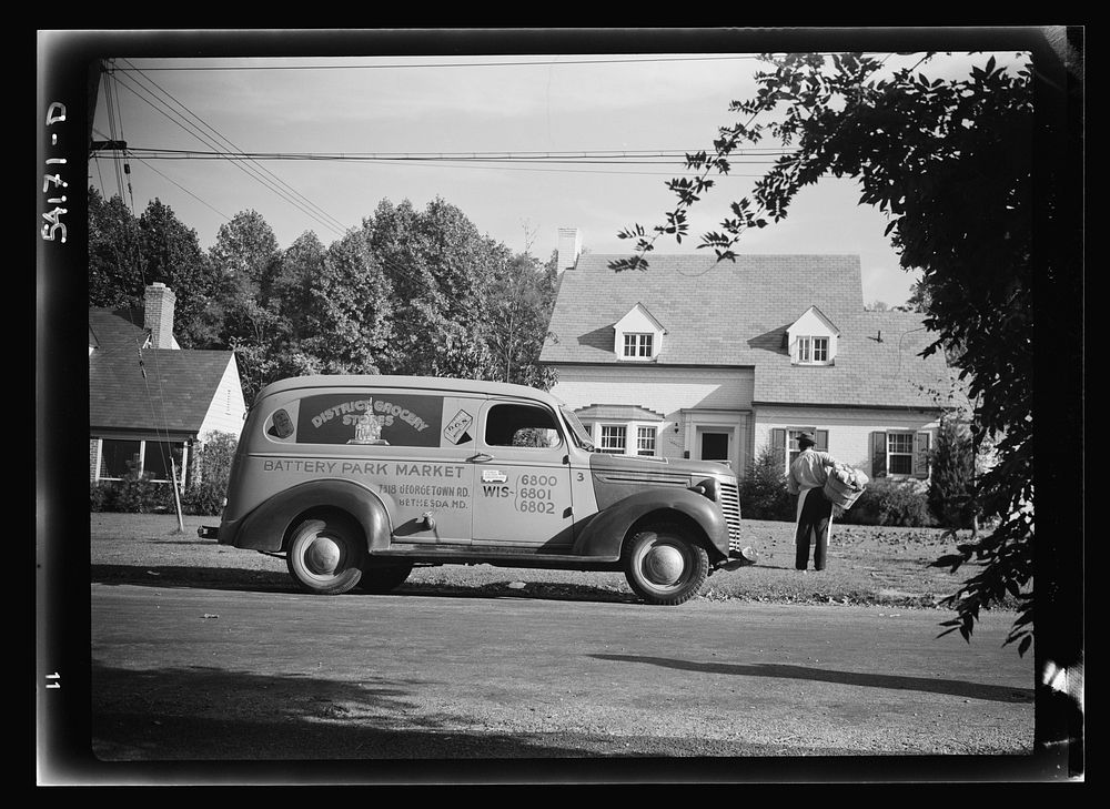 Bethesda, Maryland. A Battery Park Market truck on the door of which is displayed a United States Truck Conservtion Corps…