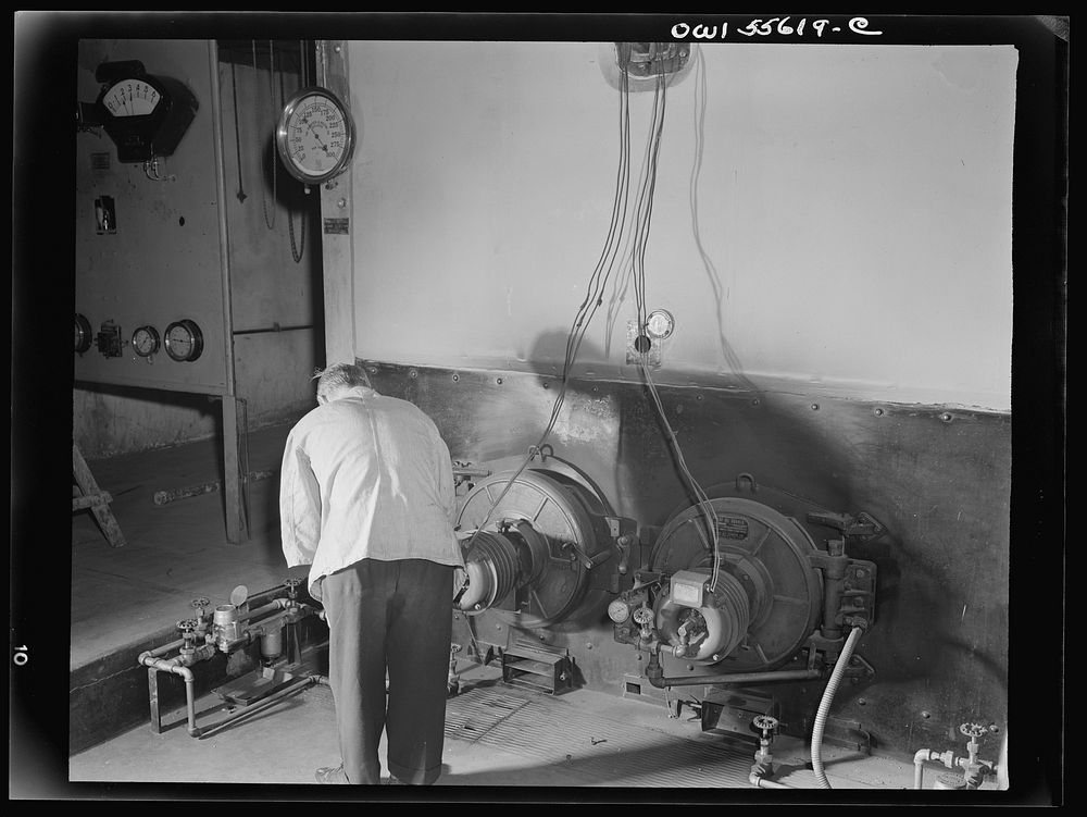 [Untitled photo, possibly related to: Washington, D.C. Conversion of the Shoreham Hotel furnace from oil to coal burning…