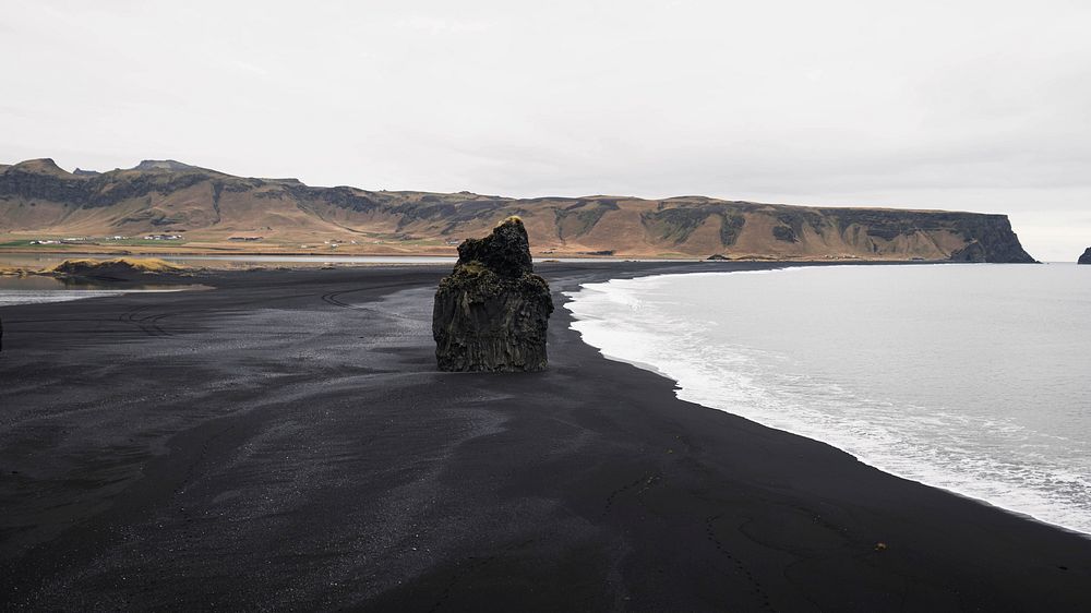 Nature desktop wallpaper background, black sand beach in Iceland