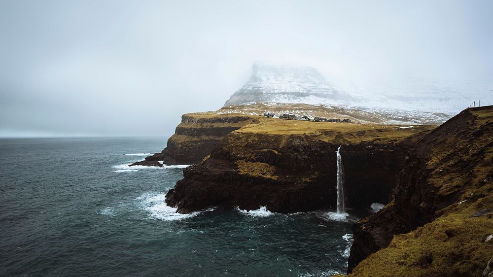 Nature desktop wallpaper background, M&uacute;lafossur waterfall in the Faroe Islands