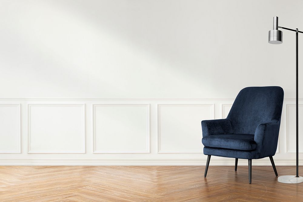 Blue armchair in minimal designed living room
