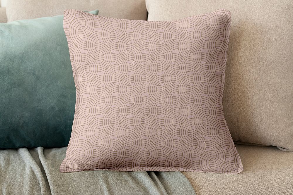 Floral beige printed cushion on a sofa minimal interior design