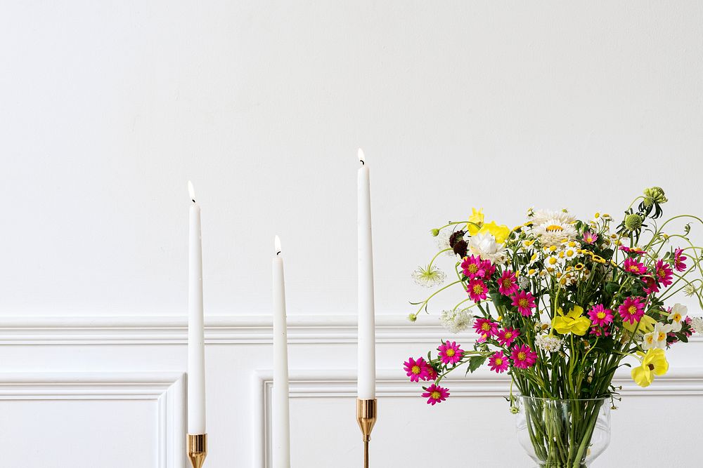 Flower vase and candelabra in a modern boho chic aesthetic room