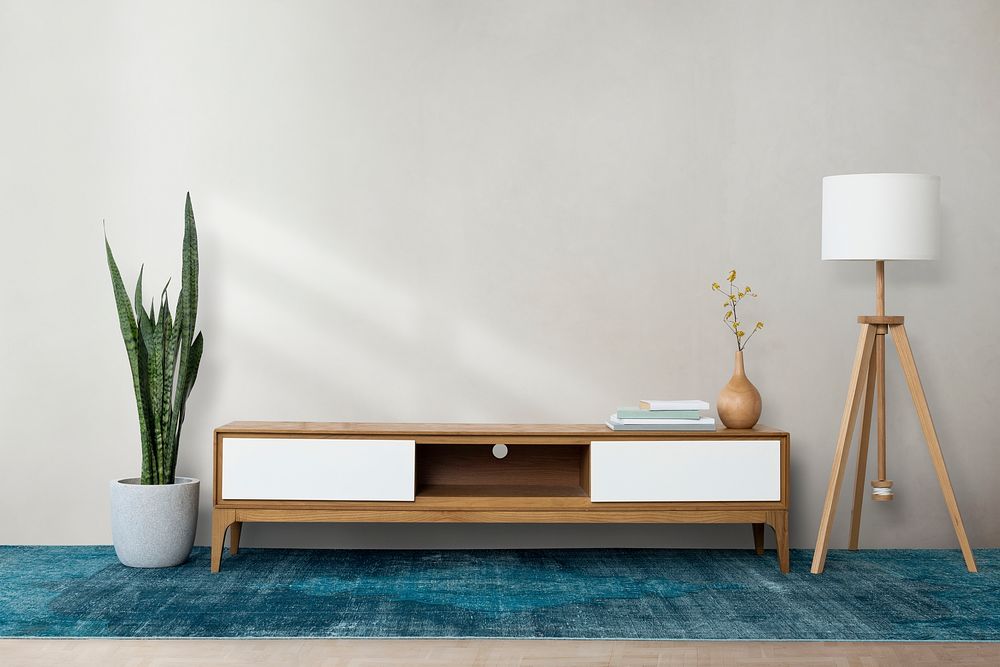 Contemporary living room with a blue carpet