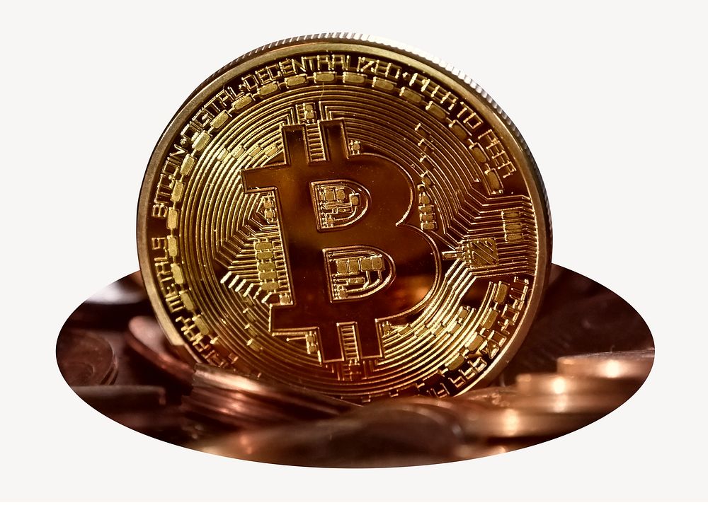 Gold bitcoin badge, cryptocurrency photo