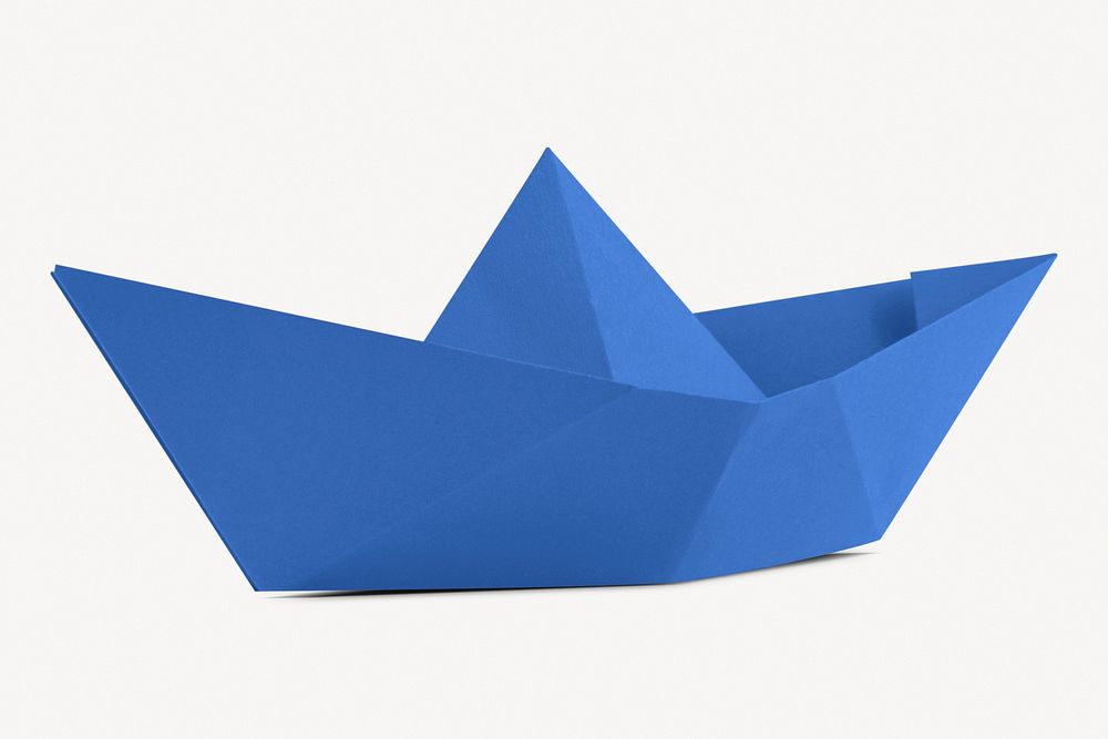 Boat origami sticker, blue  paper craft collage element psd