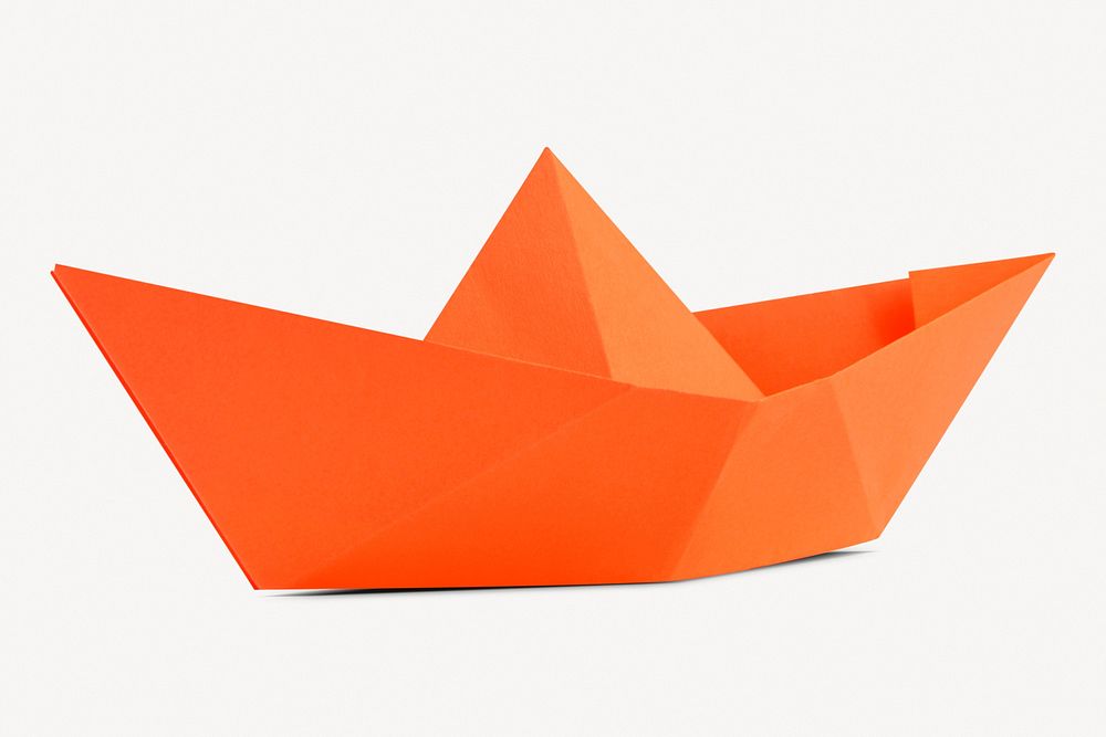 Boat origami sticker, orange  paper craft  collage element psd