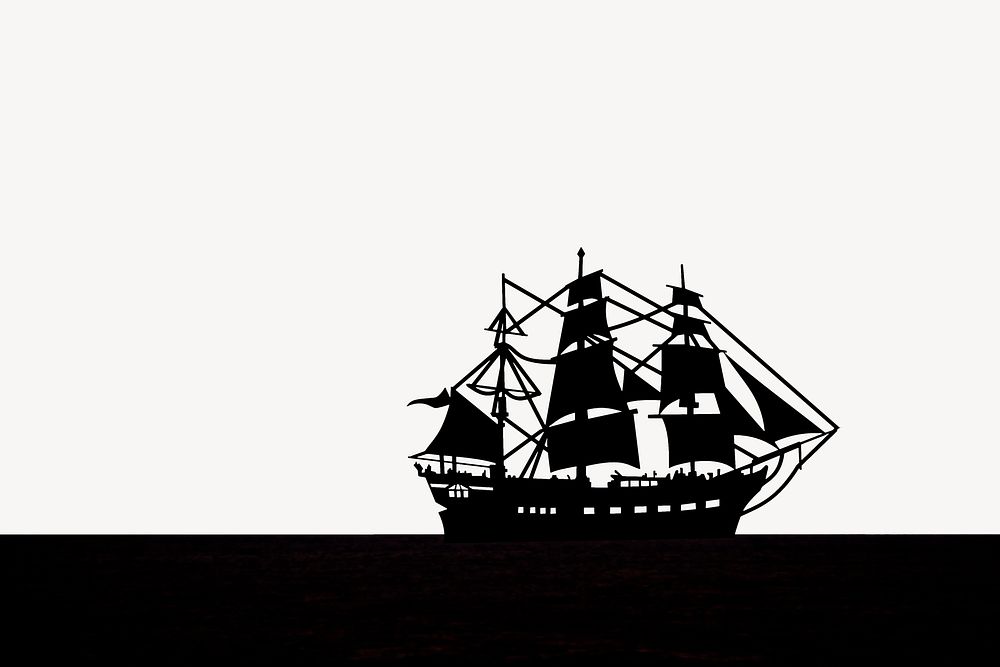 Sail ship silhouette border background, off white design psd