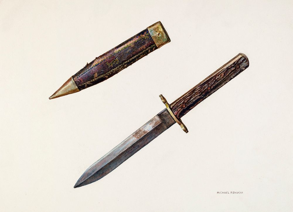 Dagger and Sheath (ca. 1941) by Michael Rekucki. Original from The National Gallery of Art. Digitally enhanced by rawpixel.
