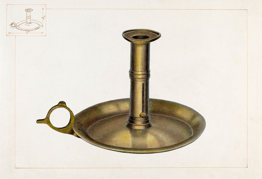 Brass Candlestick (c. 1938) by Edward L. Loper. Original from The National Gallery of Art. Digitally enhanced by rawpixel.