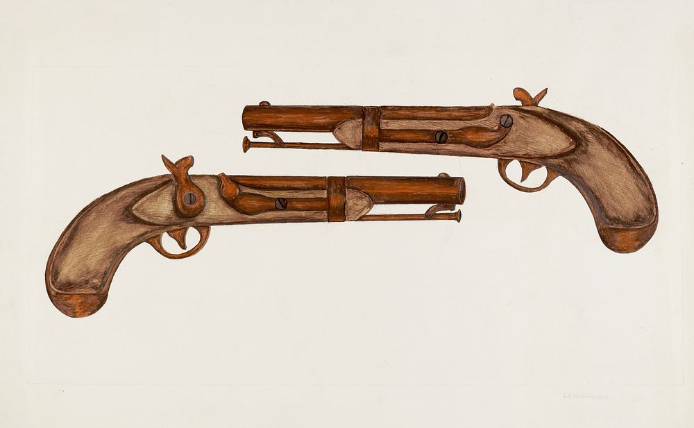 Cap and Ball Revolver (ca. 1937) by LeRoy Robinson. Original from The National Gallery of Art. Digitally enhanced by…