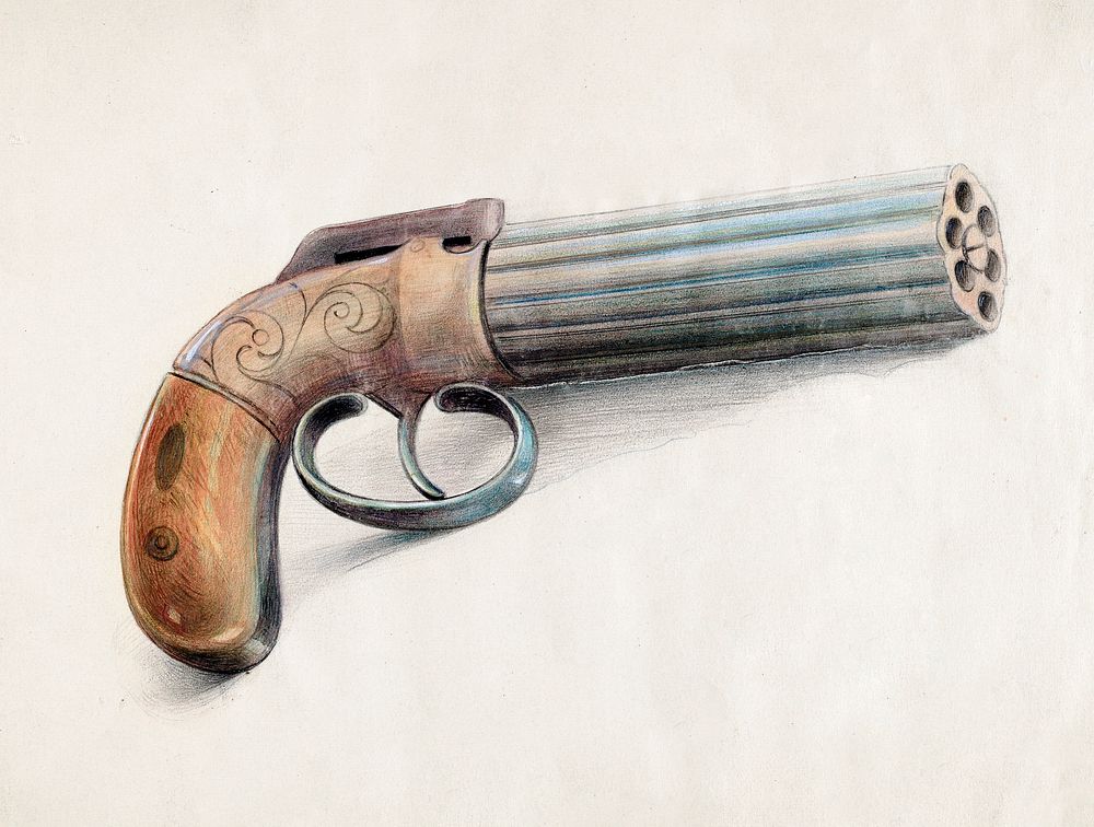 Revolving Pistol (ca.1936) by Erwin Schwabe. Original from The National Gallery of Art. Digitally enhanced by rawpixel.