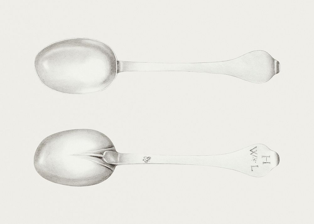 Vintage silver spoon psd illustration, remixed from the artwork by Charlotte Winter
