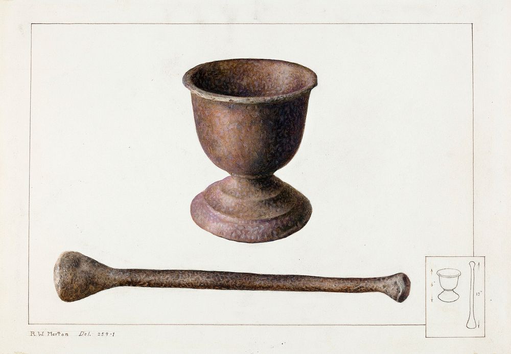 Mortar and Pestle (ca. 1938) by Ralph Morton. Original from The National Gallery of Art. Digitally enhanced by rawpixel.