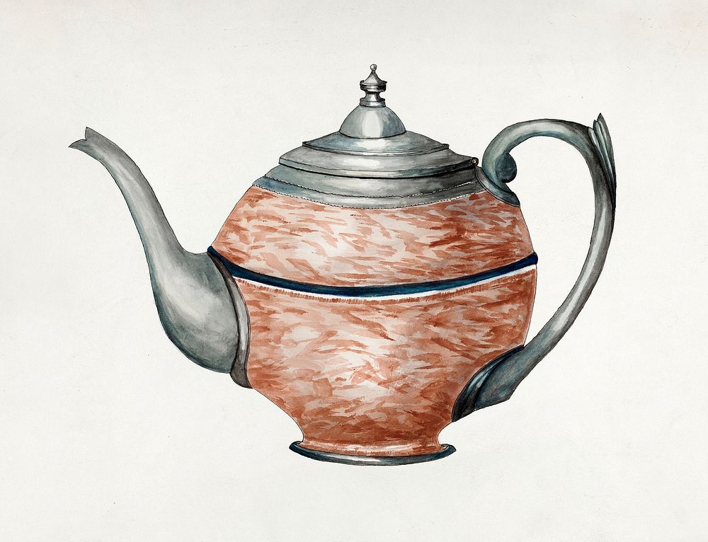 Pewter Teapot (ca. 1936) by Beulah Bradleigh. Original from The National Gallery of Art. Digitally enhanced by rawpixel.
