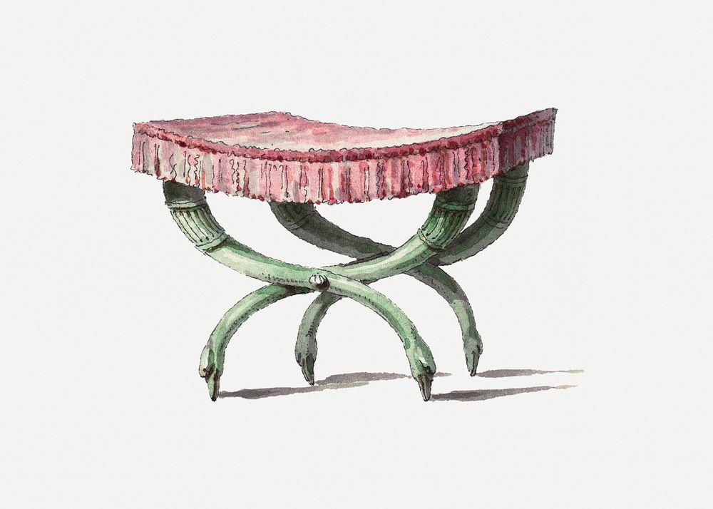 Vintage stool, hand drawn furniture design element psd