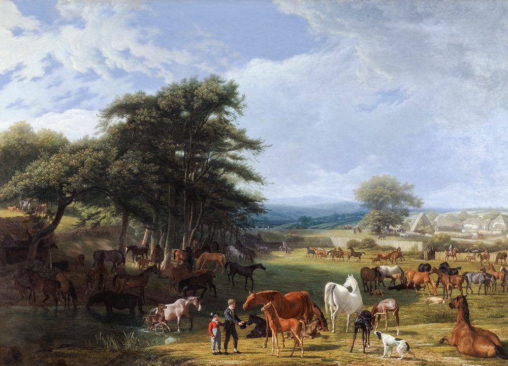 Lord Rivers's Stud Farm, Stratfield Saye (1807) painting in high resolution by Jacques&ndash;Laurent Agasse. Original from…