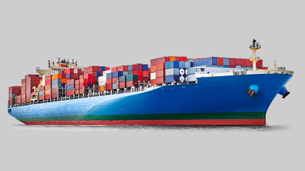 Container ship, transport vehicle isolated image on white background