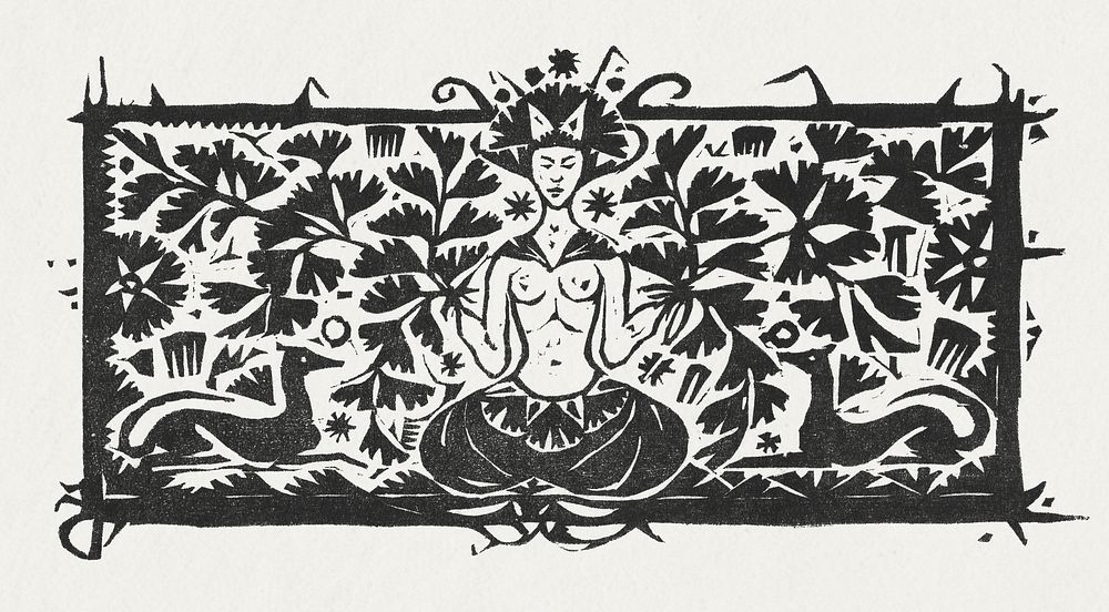 Meditating woman psd print, remixed from artworks by Gerrit Willem Dijsselhof
