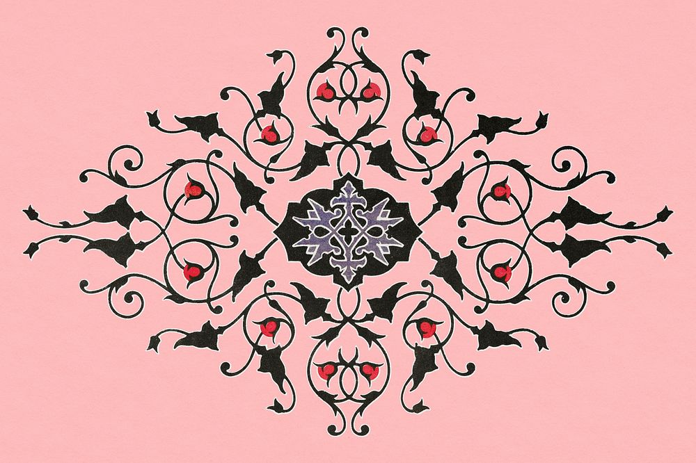 Vintage ornamental background, pink floral illustration, remix from the artwork of Sir Matthew Digby Wyatt